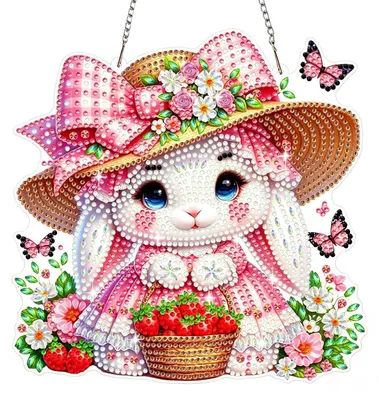 Produktbild von Diamond Painting Anhänger Häschen Erdbeere Ostern Fensterbild Bastelset Hängendes Ornament Kinder Erwachsene