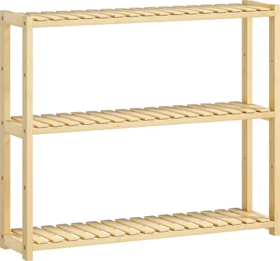 Produktbild von HOMCOM Badezimmerregal mit 3 Ebenen, verstellbar in 5 Ebenen, Aufbewahrungseinheit aus Bambus zur Wand- oder Bodenmontage, 60 x 15 x 50 cm, Holzfarbe