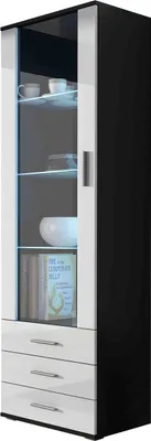 Produktbild von Standvitrine Vitrinenschrank SOHO SH1C schwarz / weiß hochglanz Glasvitrine mit 3 Schubladen 60 x192 x 41cm
