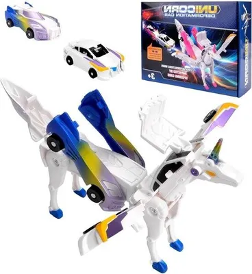Produktbild von Verwandlungsauto aus Einhorn – kreativer Verwandlungsroboter – Kollisionsverformung – Geschenk für Kinder – blau
