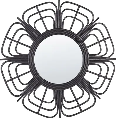 Produktbild von BELIANI Wandspiegel Schwarz Rattan 60 cm Rund Sonnenform Blumenform Handgefertigt Boho für Wohnzimmer für Schlafzimmer Flur
