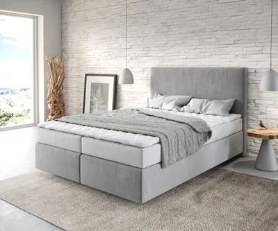 Produktbild von DELIFE Boxspringbett Dream-Well 140x200 cm Mikrofaser Grau mit Matratze und Topper