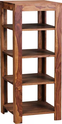 Produktbild von WOHNLING Standregal MUMBAI Massiv-Holz Sheesham 105 cm Wohnzimmer-Regal mit 4 Ablagefächer Design Landhaus-Stil Beistelltisch