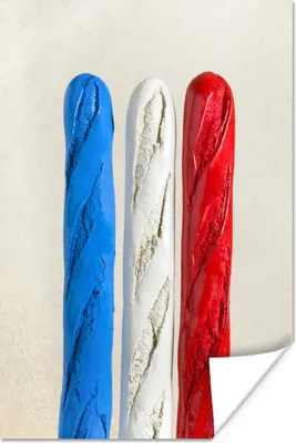 Produktbild von MuchoWow® Poster Französisches Baguette in Form der französischen Flagge 80x120 cm - Papierdruck