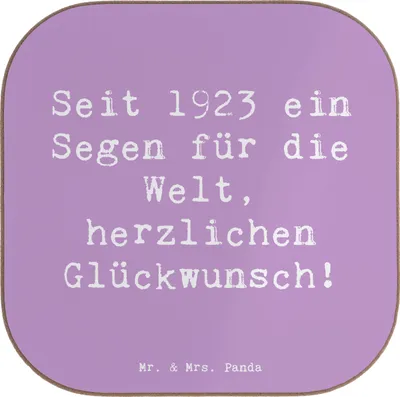 Produktbild von Mr. & Mrs. Panda Tassenuntersetzer Spruch 1923 Geburtstag Segen - Lavendeltraum - Geschenk, Glückwünsche, Tischuntersetzer, Happy Birthday, ein für die Welt, seit, Alter