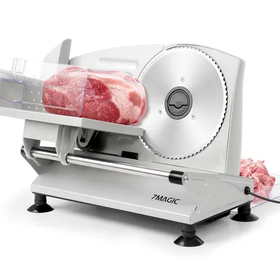 Produktbild von 7MAGIC Brotschneidemaschine, Klingen für den Heimgebrauch, 150 Watt Profi Allesschneider Elektrisch mit 0-15 Präziser Dickenknopf Schnitt Fleisch Schi