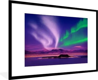 Produktbild von MuchoWow® MuchoWow® Gerahmtes Poster Nordlichter - Schnee - Natur 90x60 cm - Poster mit zchwarzem Bilderrahmen - Wanddekoration - Fotos
