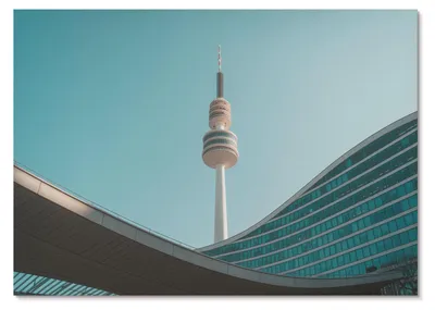 Produktbild von POSTER - 84x59 cm (A1) - Kateko - Blauer Himmel, modernes Gebäude, Stadtturm -  Wandbild für Wohnzimmer Schlafzimmer & Flur, Modernes Poster Wanddeko, Ungerahmt