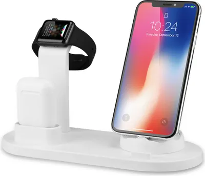 Produktbild von 3 in 1 Lade Dock Halter für iPhone Samsung Stand Station Apple Watch Airpods weiß