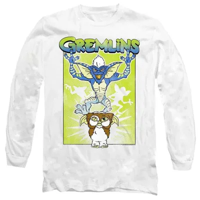 Image de T-shirt "Be Afraid" sur le thème de Gremlins, pour hommes et femmes, coupe unie, manches longues, modèle TV38045 (taille L), couleur blanche, Image générée par une IA