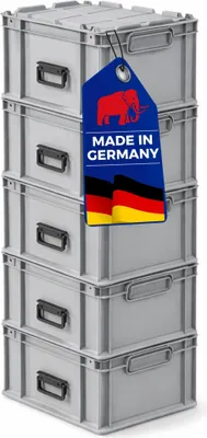 Produktbild von SuperSparSet 5x Eurobox NextGen Portable Germany | HxBxT 33,5x30x40cm | 30 Liter | Grau | Eurobehälter, Transportbox, Transportbehälter, Stapelbehälter