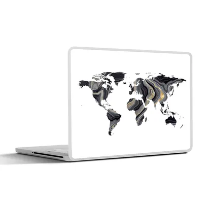Produktbild von MuchoWow® Laptop Aufkleber Sticker Cover Weltkarte - Gold - Linie 36.5x27.5 cm - Laptop-Sticker