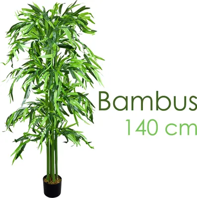 Image de Bambou Plante Arbre Artificielle Artificiel Plastique 140cm avec un Réel Tronc de Bois Domaine Interne Decovego