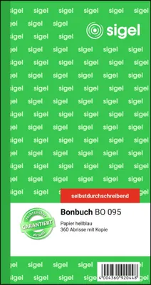 Produktbild von SIGEL BO095 Bonbuch, 360 Abrisse, hellblau, 105x200 mm, selbstdurchschreibend, 2 x 60 Blatt