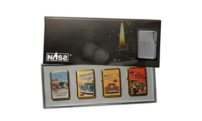 Produktbild von Benzin-Feuerzeug "Oldtimer" 4er Set-Box