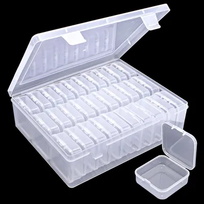 Image de 30 petites boîtes de rangement de 5,5 × 5,5 × 2 cm. Petites boîtes de rangement carrées pour les petites pièces de peinture sur diamant, les perles et les anneaux.