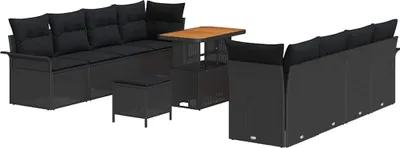 Immagine prodotto di vidaXL Set di divani da giardino con cuscini 11 pezzi in polirattan nero