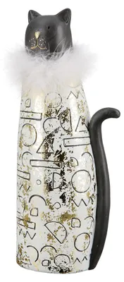 Image de Gilde Figur, chat, "Grazia", design, résine synthétique, blanc, doré, lot de 2, L. 7 cm, l. 10 cm, H. 28 cm, référence : 37598, code EAN : 4063387375983