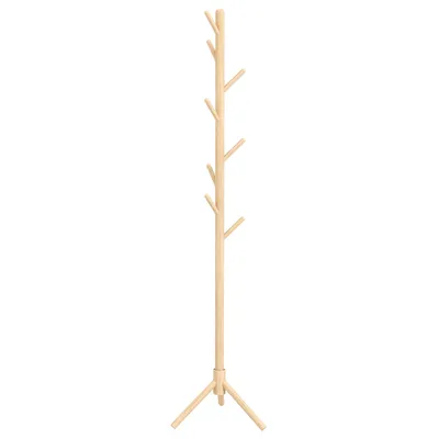 Zdjęcie produktu dla HOMCOM Wolnostojący drewniany wieszak na płaszcze, wieszak na ubrania, 8 haczyków, wieszak na płaszcze, 40 x 40 x 165 cm, meble do przedpokoju na ubrania, kapelusze, wejście, natura