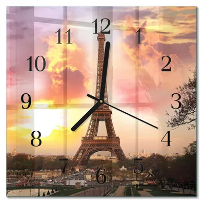 Produktbild von Tulup Glasuhr Wanduhr Küchenuhr Echt-Glas 30x30 cm Modern Dekorativ Geräuschlos Schwarzen Zeigern - Eiffelturm Paris