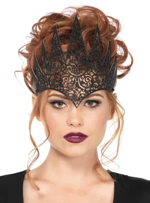 A woman wearing a black crown.