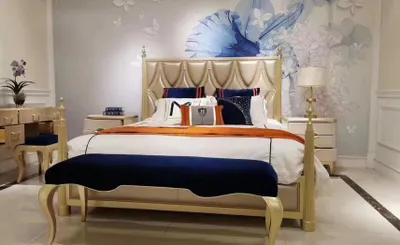 Produktbild von Design Schlafzimmer Bett Luxus Doppel Betten Holz Modern Polster Möbel 180x200cm