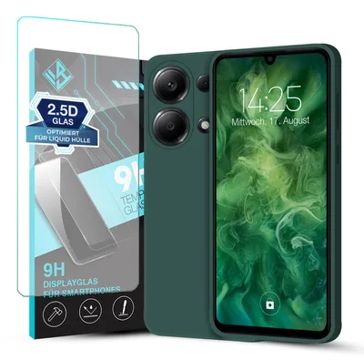 Produktbild von Hülle für Xiaomi Redmi Note 13 Pro mit 9H Displayglas Displayschutz Case Cover Bumper Smartphone Softgrip Schutzhülle Farbe: Grün