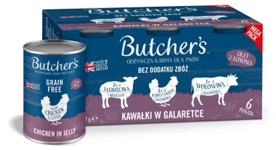 Obrázek produktu pro Butcher's Original Recipe mix smaków z wątróbką/nerkami w galaretce dla psa 6x400g
