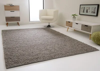 Produktbild von Handwebteppich Lech - Jutekern mit gewalkter Schurwolle in Grau, Größe: 250x300 cm