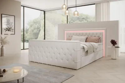Productafbeelding van Boxspringbed AROSA TV, 180x200 cm, wit, met pocketveringmatras, toplaag, LED-TV-houder en lades
