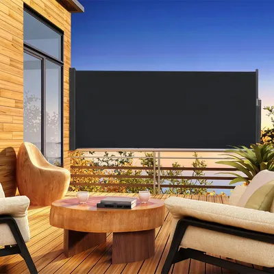 Produktbild von YZNAHRE Seitenmarkise 140x300cm Ausziehbar Vertikalmarkise Polyester Sichtschutz mit Griff, Windschutz Sonnenschutz Markise für Balkon Terrasse Garten, Anthrazit