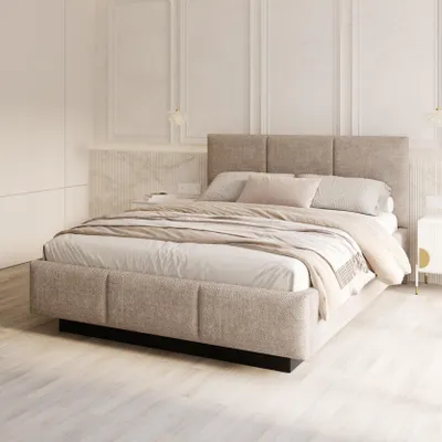 Produktbild von FDM Bett ALMADA 140x200 cm Polsterbett mit Lattenrost aus Metall Bettkasten Stauraumbett Samt Ottawa beige