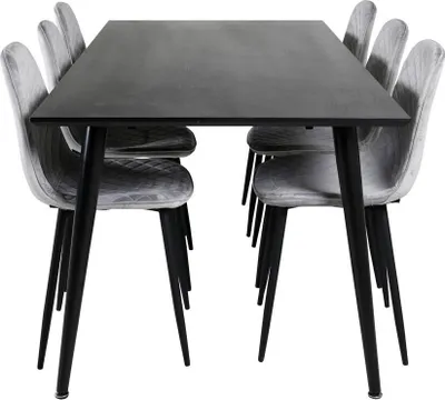 Image de Dipp180x90BLBL ensemble table, table noir et 6 Polar Diamond chaises Velours gris.