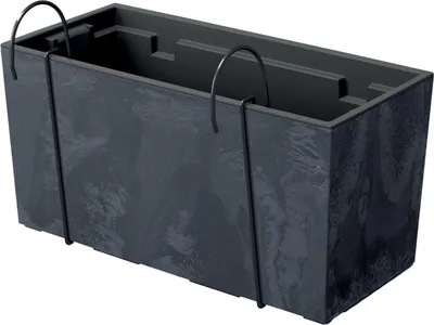Produktbild von Prosperplast Blumenkasten Urbi Case, Anthrazit, Beton-Effekt, Kunststoff, zum Aufhängen, Griff nicht sichtbar, 3-in-1 Set (inkl. Pflanzeinsatz & Haken), für Innen- & Außenbereich, 39,5x18,5x19,5 cm, 14,2 L