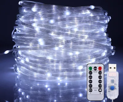 Produktbild von LED Lichterkette 10m 8 Lichtmodi USB mit Fernbedienung für Innen Garten Weihnachten Hochzeit Party, Weiß