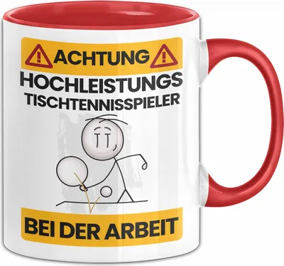 Produktbild von Tischtennisspieler Tasse Geschenk Lustiger Spruch Geschenkidee für Tischtennisspieler Achtung Hochleistungs Tischtennisspieler Bei Der Arbeit (Rot)