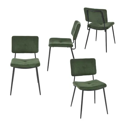 Image de Meubles Cosy : lot de 4 chaises de salle à manger en tissu vert, style industriel – KAROMI