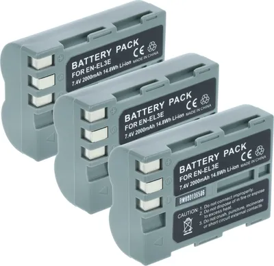 Produktbild von vhbw 3x Akku Ersatz für Nikon EN-EL3e, EN-EL3, EN-EL3a für Kamera (2000 mAh, 7,2 V, Li-Ion), Infochip