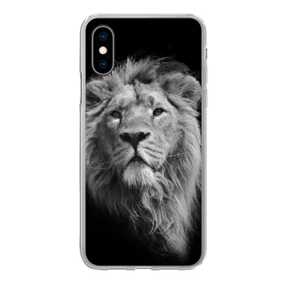 Produktbild von MuchoWow® Handyhülle Schutzhülle Hülle für iPhone X Asiatischer Löwe vor schwarzem Hintergrund in Schwarz und Weiß Silikon Softcase Handy Hülle - Handyhülle
