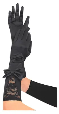 Imagen del producto de krautwear®: 1 par de elegantes guantes largos de satén con encaje y lazo