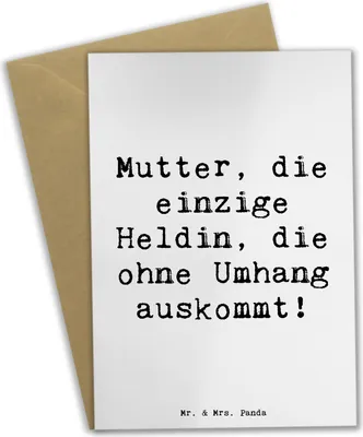 Produktbild von Mr. & Mrs. Panda Grußkarte Spruch Heldin Mutter - Weiß - Geschenk, vatertagskarte, Familie, osterkarte, Stärke, bedingungslose Liebe, handgemacht, Jubiläen, Geburtstage
