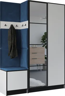 Image de KIER FURNITURE Armoire EDEN, armoire de chambre, penderie, armoire d'entrée, blanc et bleu, 158 x 205 x 39 cm