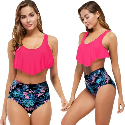 Obrázek produktu pro Plavky bikiny s vysokým pasem, dvoudílné, tvarující, boho, XL Plavky bikiny s vysokým pasem, dvoudílné, tvarující, boho, XL
