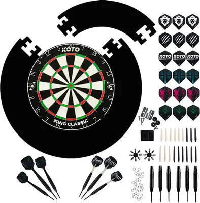Produktbild von KOTO - King Classic Edition Schwarz Incl. Surround & Accessory Kit Steeltip 90 Stücks, 2 Sets Dartpfeile 23 G, 6x3 Flights, 6x3 Shafts