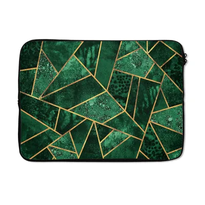Produktbild von MuchoWow® Laptop Hülle 14 ZollSmaragd - Gold - Abstrakt - Muster Laptoptasche - Laptoptasche - Stoßsicher - Schutzhaube