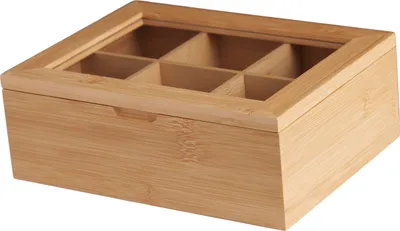 Produktbild von Tee-Aufbewahrungsbox aus Bambus mit Deckel für Teebeutel und losen Tee, naturbraun
