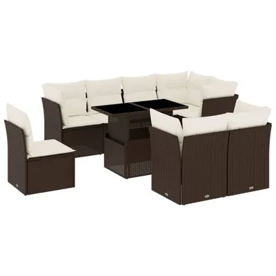 Produktbild von 9-tlg. Garten-Sofagarnitur mit Kissen Braun Poly Rattan