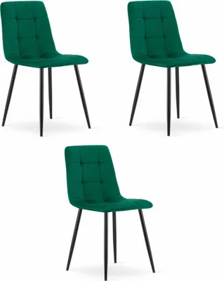 Obrázek produktu pro Sada 3 židlí Valora KARA v tmavě zelené barvě - stylové trio zelených židlí