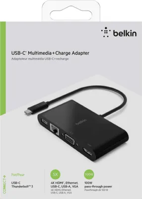 Produktbild von Belkin USB-C auf Gigabit-Ethern. HDMI/VGA/USB-A-Adapter, 100W PD