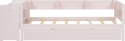 Produktbild von Flieks Kinderbett 90x200cm mit Ausziehbett, Einzelbett Holzbett mit Schreibtisch und Regal, Klassisches Bett für Kinderzimmer, Rosa